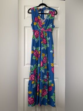Matilda Jane Floral Maxi Dress NWT Size M Blue Pink Roses Tie Back Boho